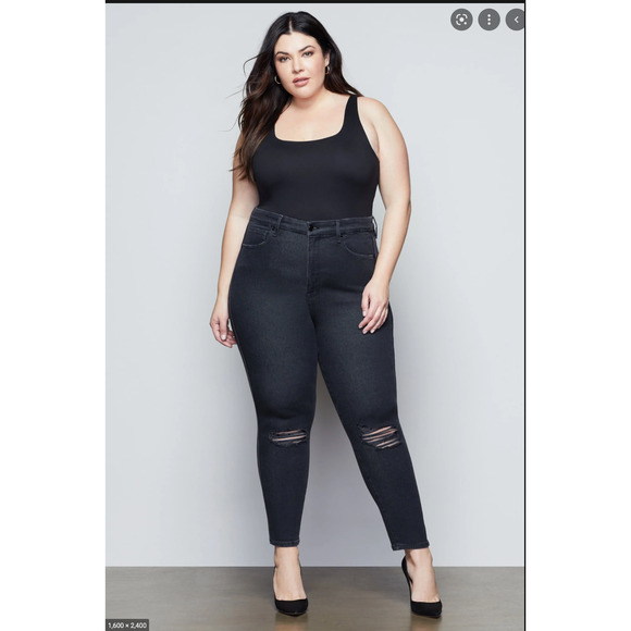 Good American Denim - Good American Good Curve Skinny Jeans Distressed Black NWT 22